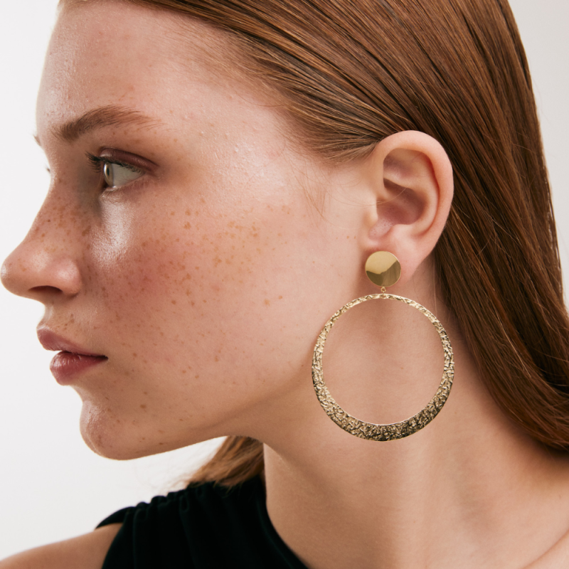 Hammered Circle Gold Earrings image