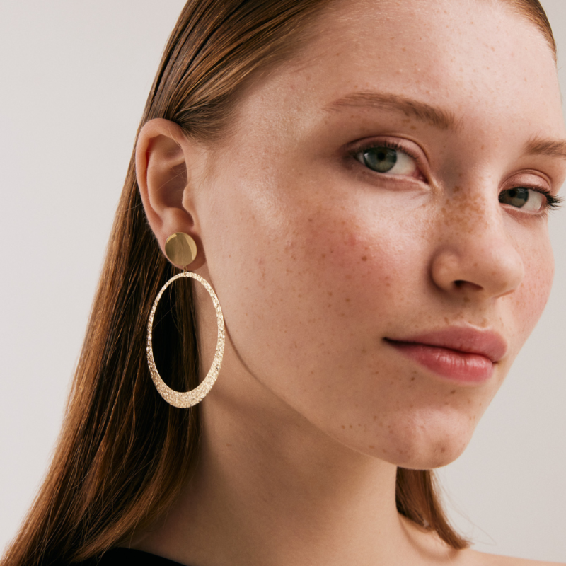 Big Hammered Circle Gold Earrings image