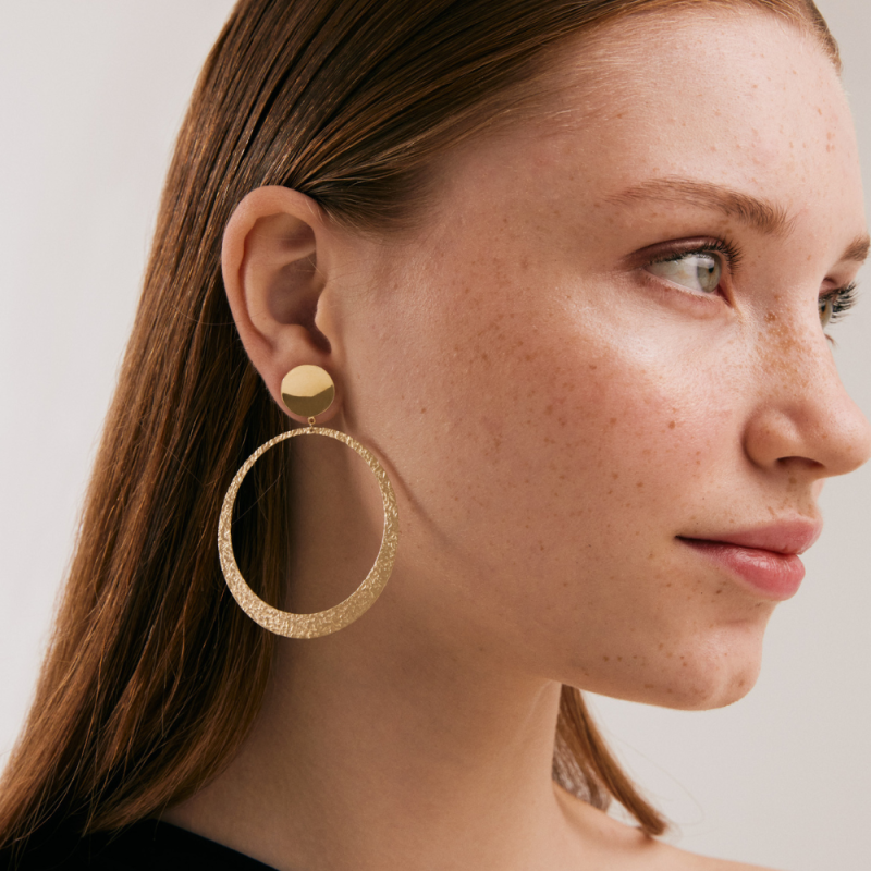 Big Hammered Circle Gold Earrings image