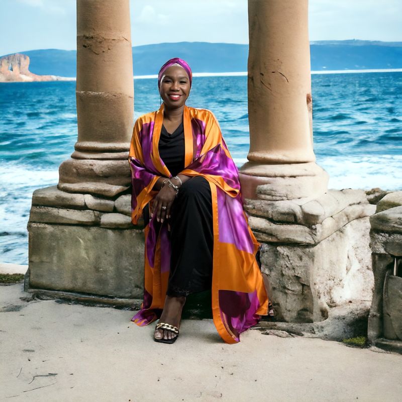 Bird Of Paradise Pink Purple Printed Silk Kimono image