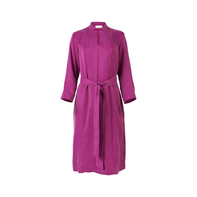 Birdie Front-Zipper Dress With Belt Magenta image