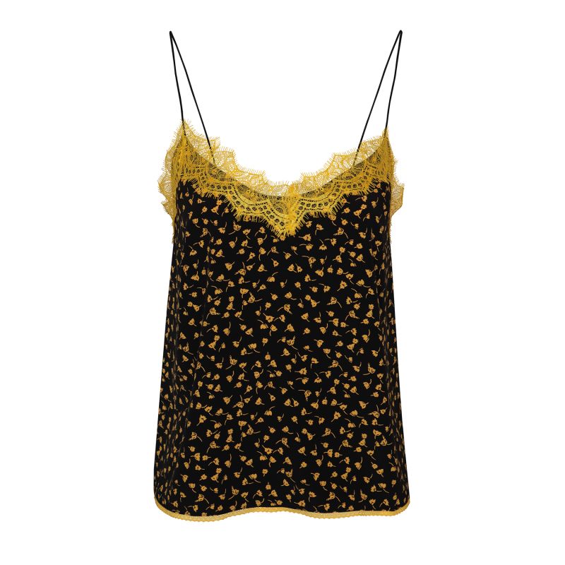 Birke Corded Lace-Trimmed Floral-Print Camisole - Black - Yellow image