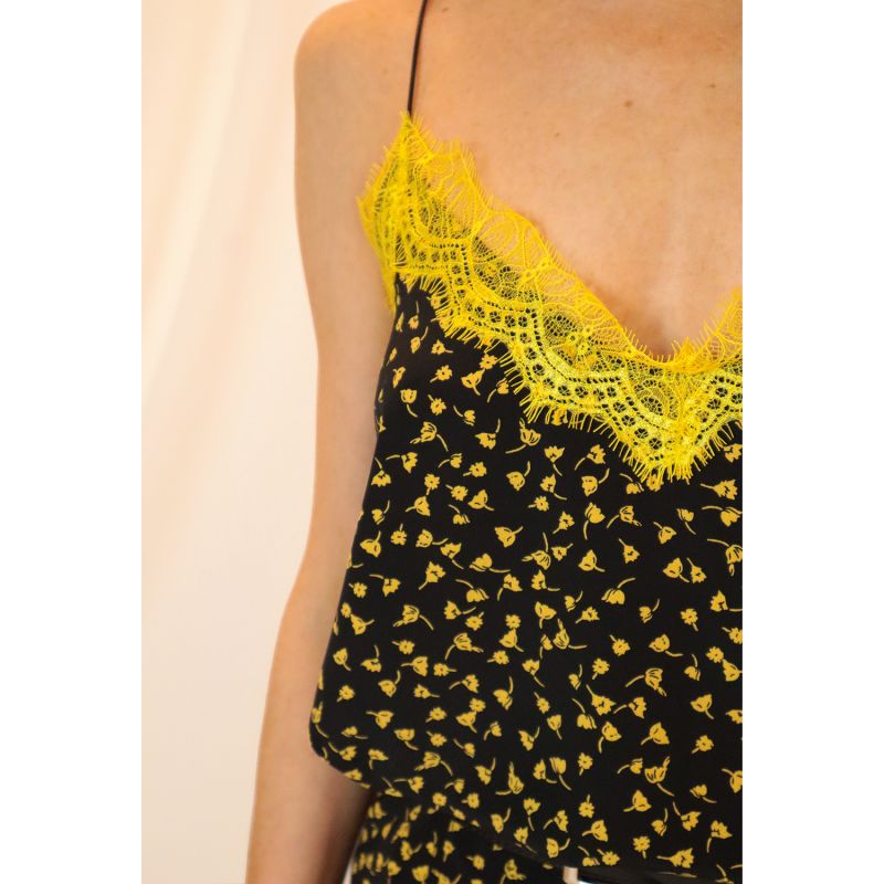 Birke Corded Lace-Trimmed Floral-Print Camisole - Black - Yellow image