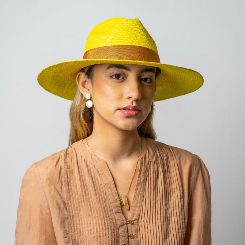 Sol Straw Panama Hat - Yellow & Orange image