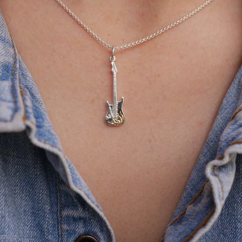 Women s Sterling Silver Electric Guitar Charm Necklace Lily Charmed