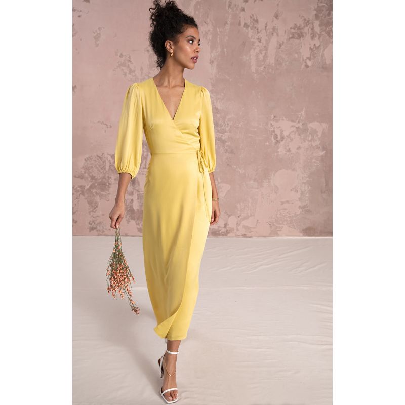 Rae Midi Wrap Dress In Mimosa Yellow image