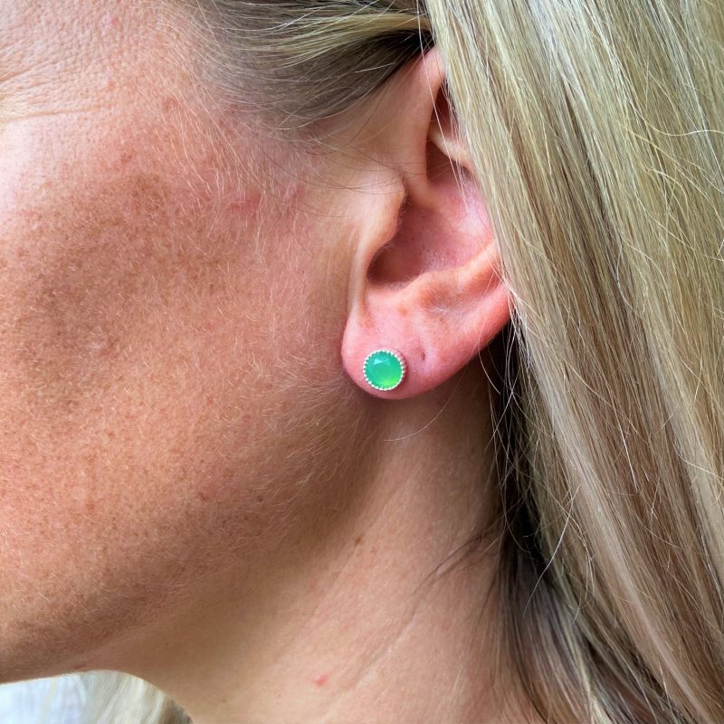 Barcelona Silver May Birthstone Stud Earrings Chrysoprase image