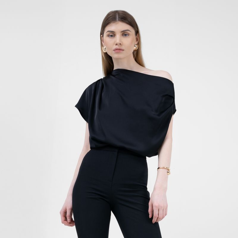 Black Asymmetrical Draped Top image