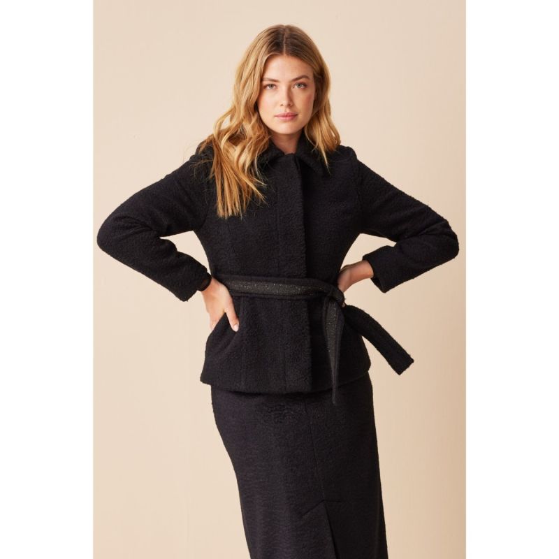 Black Belted Bouclé Jacket image