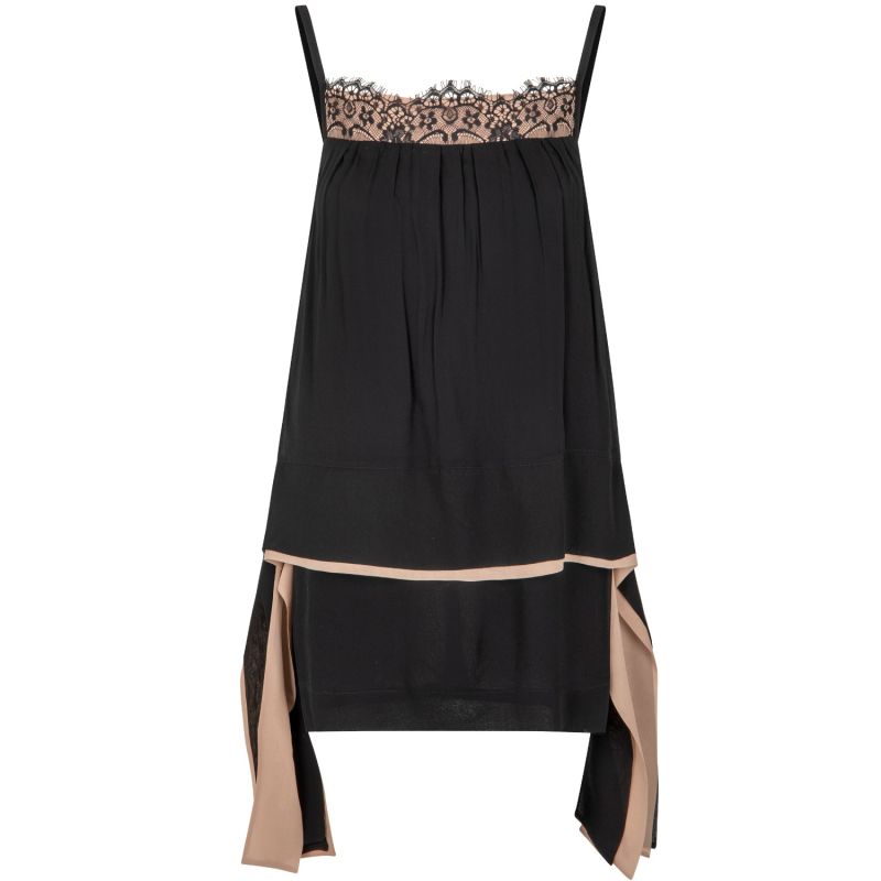 Black Chiffon Lace Trim Mini Dress image