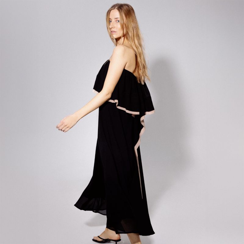 Black Chiffon Strapless Maxi Dress image