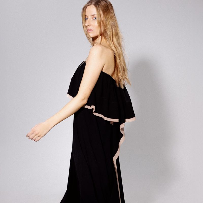 Black Chiffon Strapless Maxi Dress image