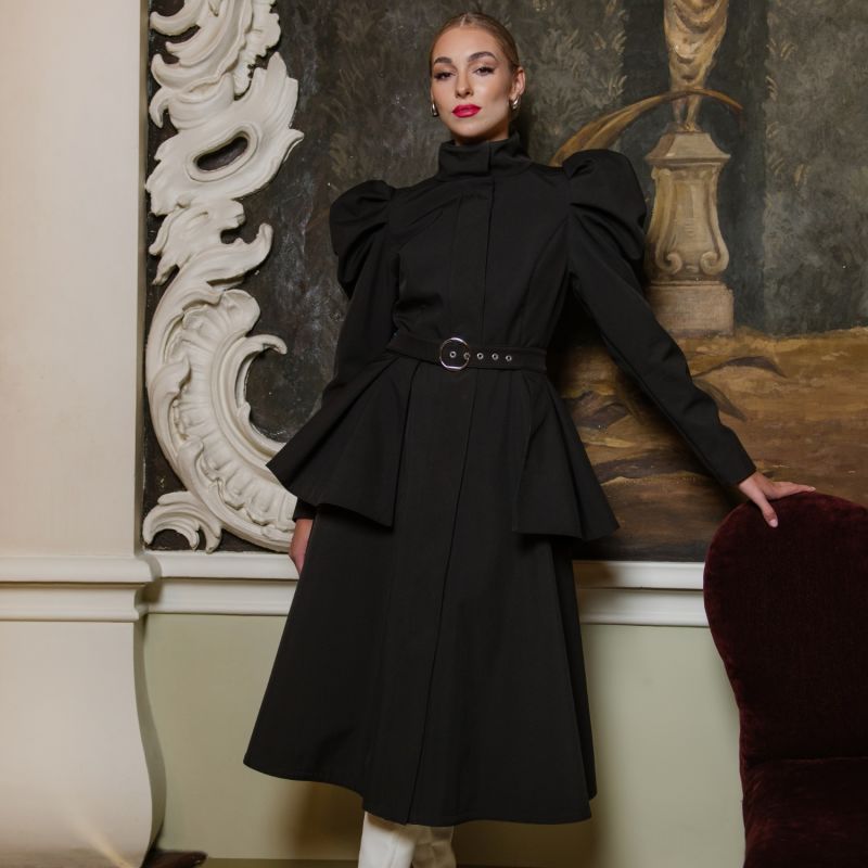 Black Coat With Balloon-Styled Sleeves: Majestic Night image