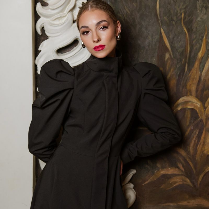 Black Coat With Balloon-Styled Sleeves: Majestic Night image