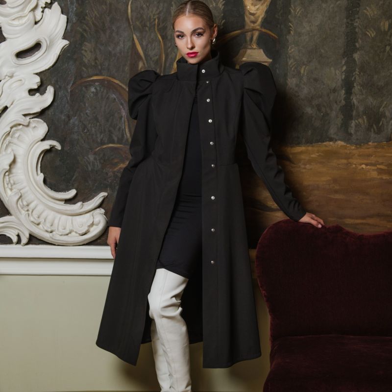 Balloon Coat in Black Print - 3441217