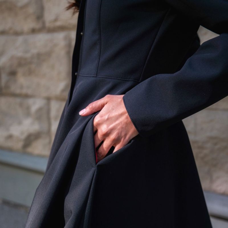 Black coat store with red lining