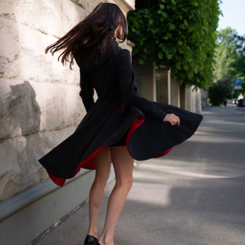 Black Coat With Red Lining Raven Red RainSisters Wolf Badger