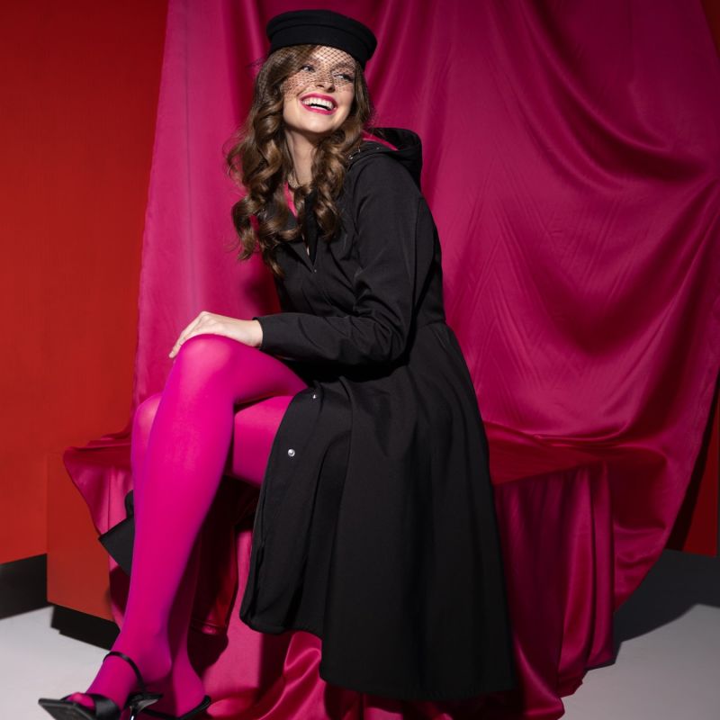 Black Coat With Fuchsia Pink Lining: Pink Ruby image