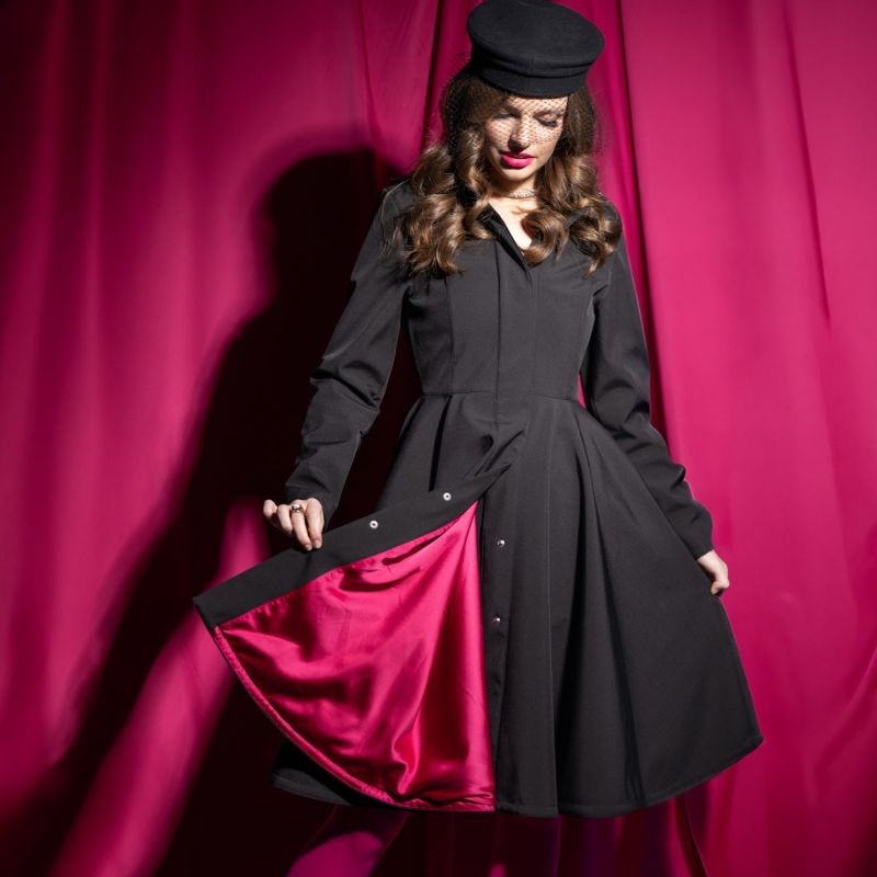 Black Coat With Fuchsia Pink Lining: Pink Ruby image