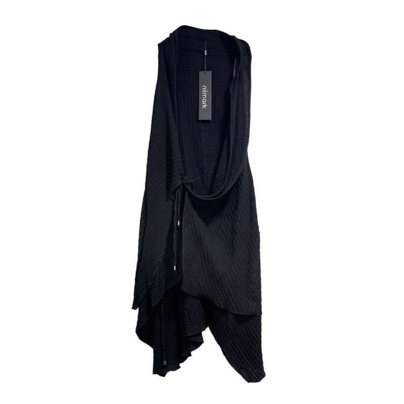 Black Color Long Vests Sleeveless Open Fron Cardigan image