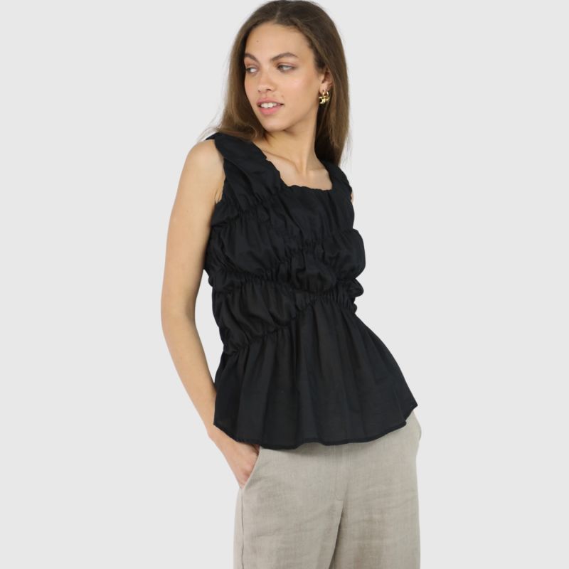 Black Cotton Ruched Tank Top image