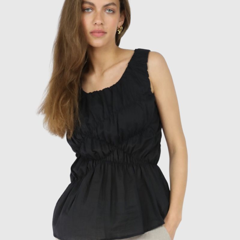 Black Cotton Ruched Tank Top image