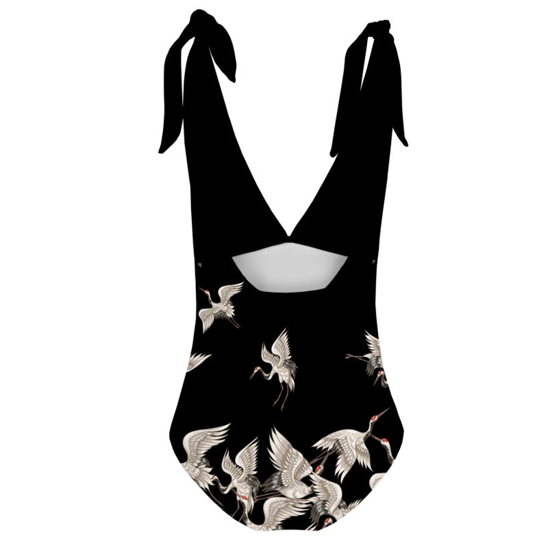 Black Cranes One Piece Swimsuit image