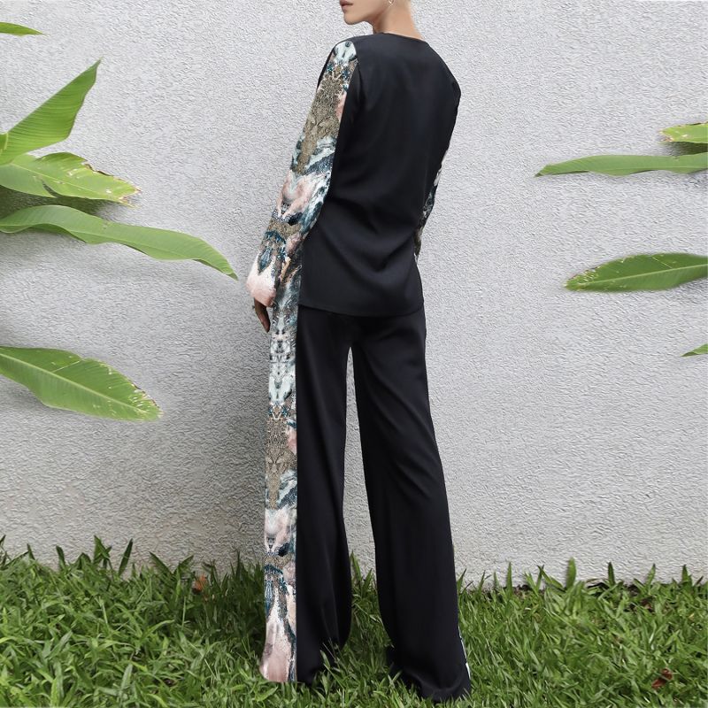 Black Crepe Trouser With Silk Printed Sides image