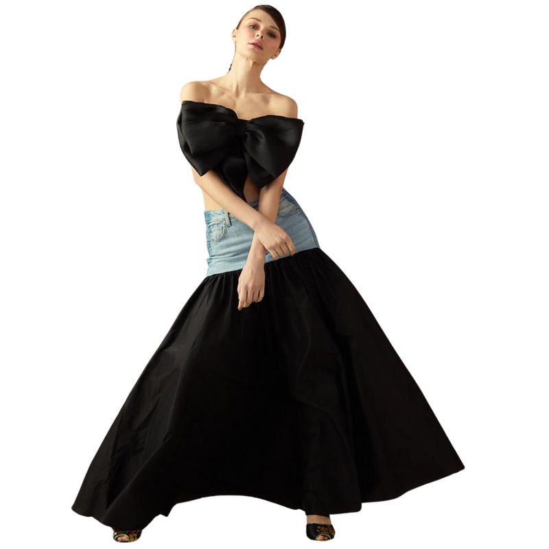 Black Denim Taffeta Skirt image