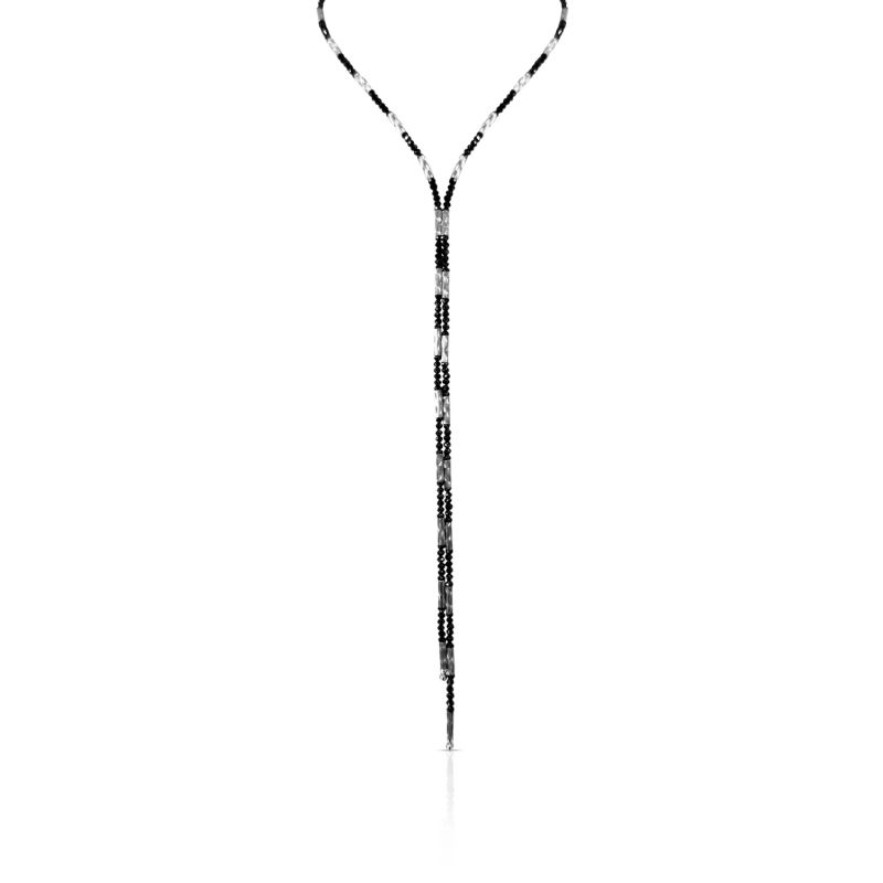 Black Diamond Beads & Magnet Necklace In Platinum image