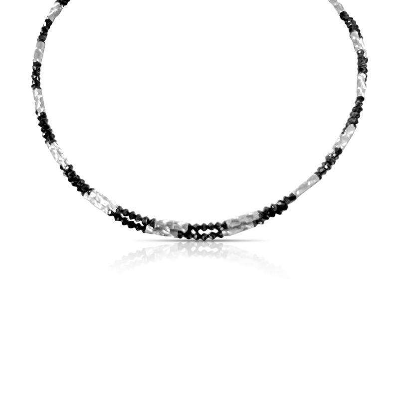 Black Diamond Beads & Magnet Necklace In Platinum image