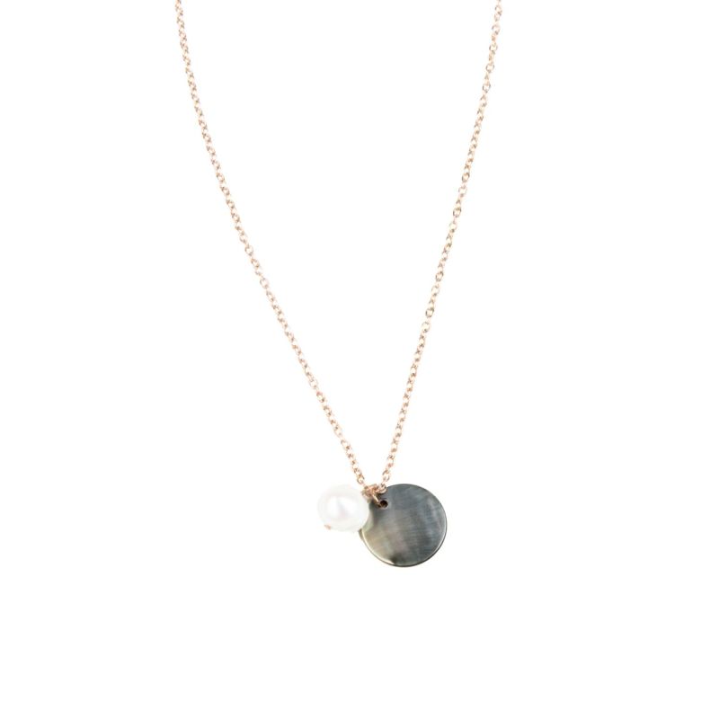 Black Disc And Pearl Mother-Of-Pearl Necklace image