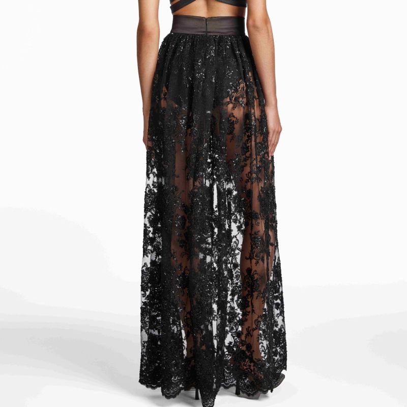 Black Embroidered Lace Skirt image