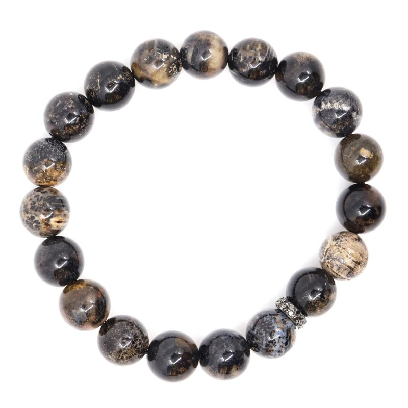 Black Fossil Coral & Black Diamonds Sterling Silver Beaded Bracelet image