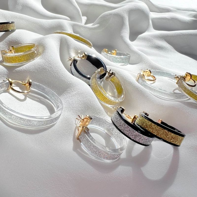 Glitter Hoop Earrings In Clear & Gold image