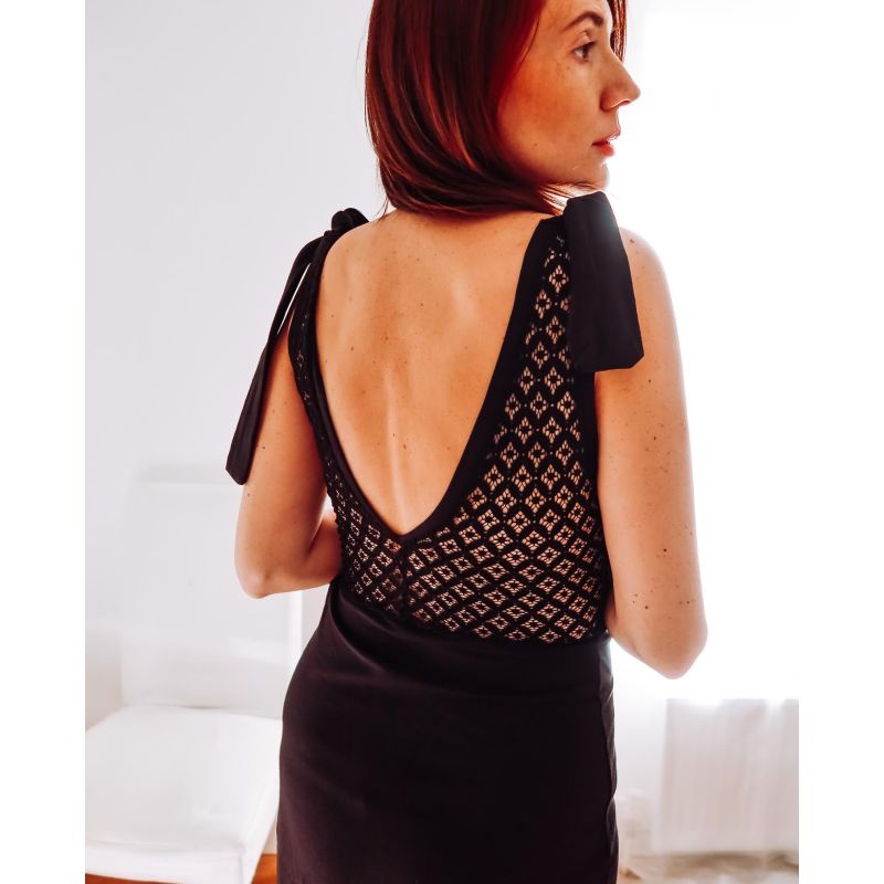Black Lace Back Cotton Maxi Dress image