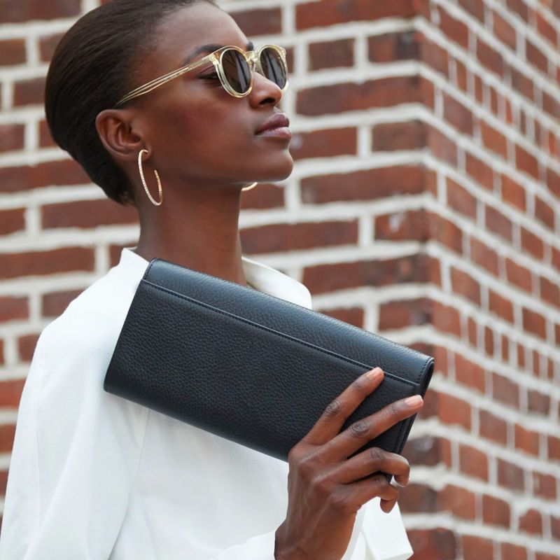 Black Leather Clutch With Silver Hardware image