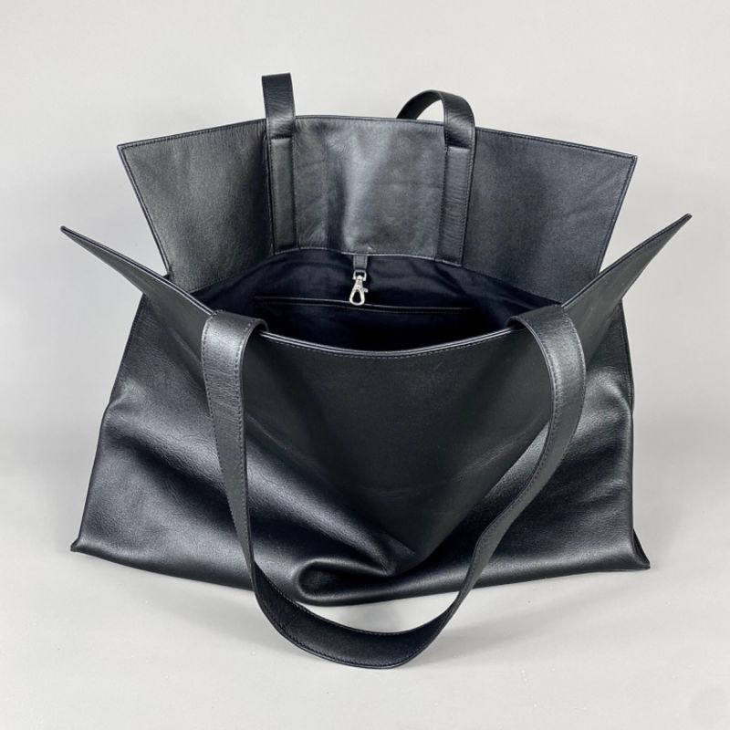 Extra Large Maxi HalfMeter Black Leather CarryAll Tote Bag