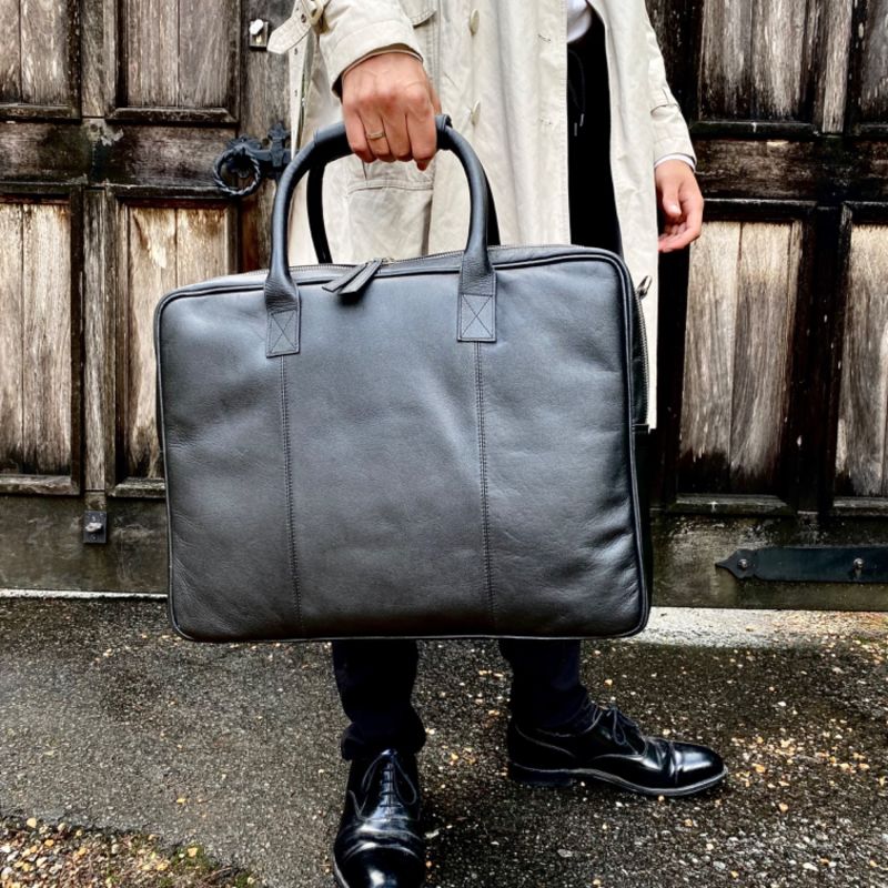 Black Leather Laptop CarryAll Bag LeatherCo. Wolf & Badger