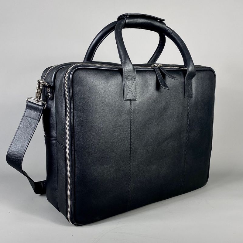 Black Leather Laptop CarryAll Bag LeatherCo. Wolf & Badger