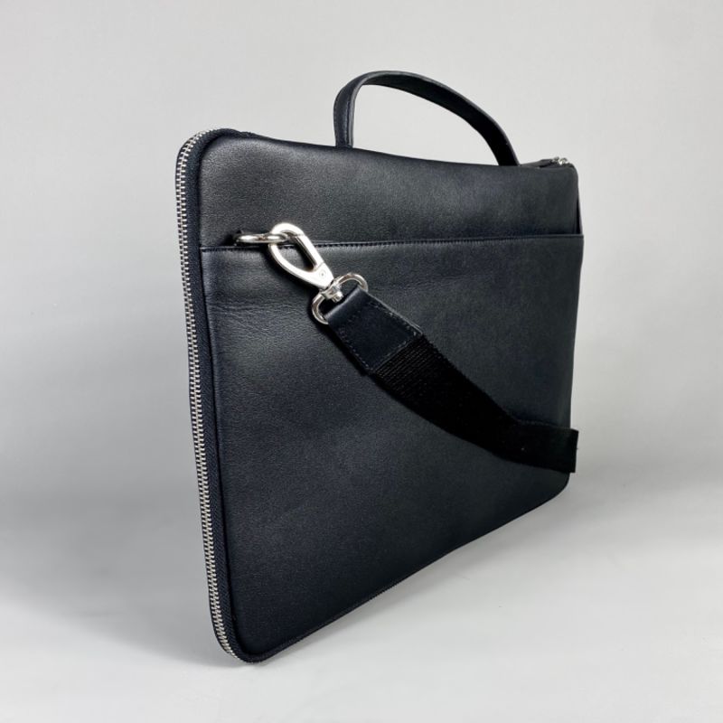 Black Leather Laptop Sleeve Bag image