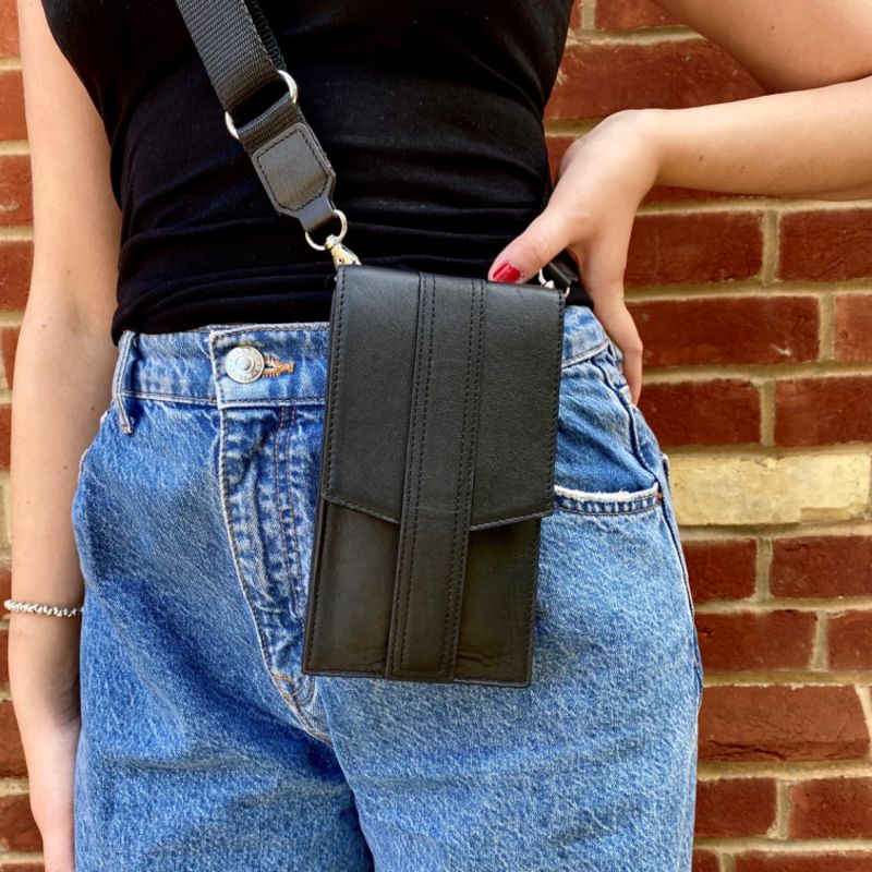 Black Leather Mini Cross Body Phone Bag | LeatherCo. | Wolf & Badger