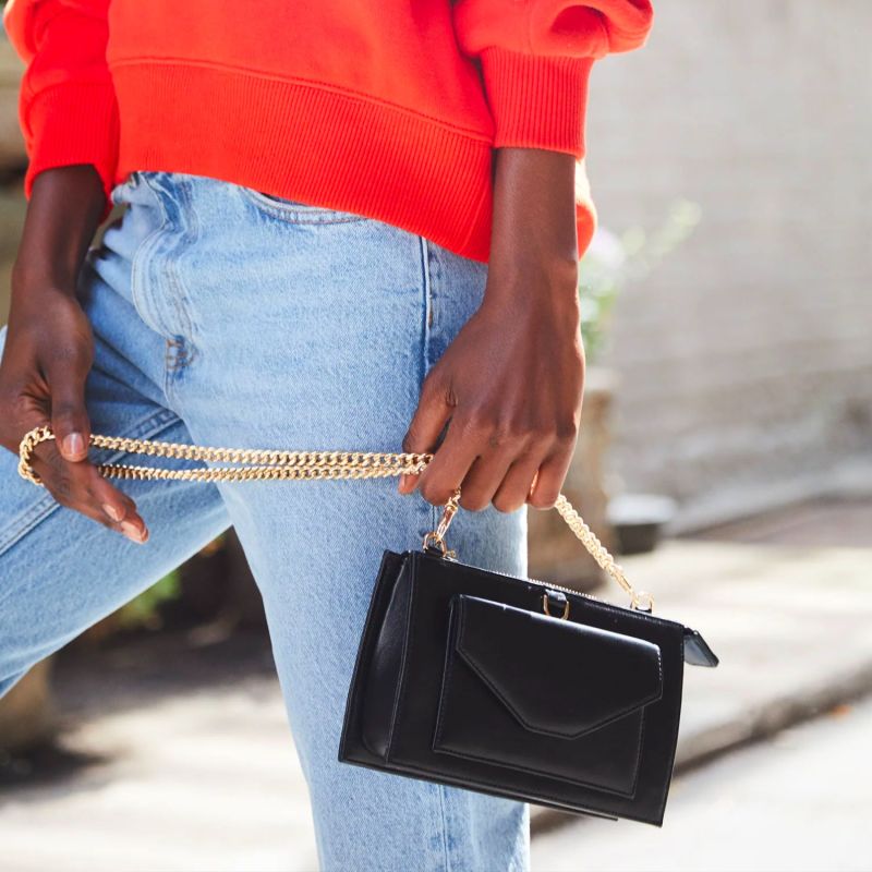 Black Leather Purse Wallet With Silver Hardware image