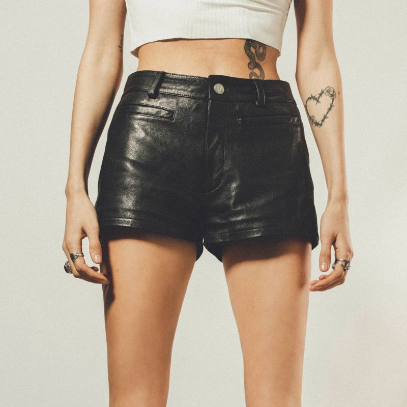 Leather Short Shorts | Black image