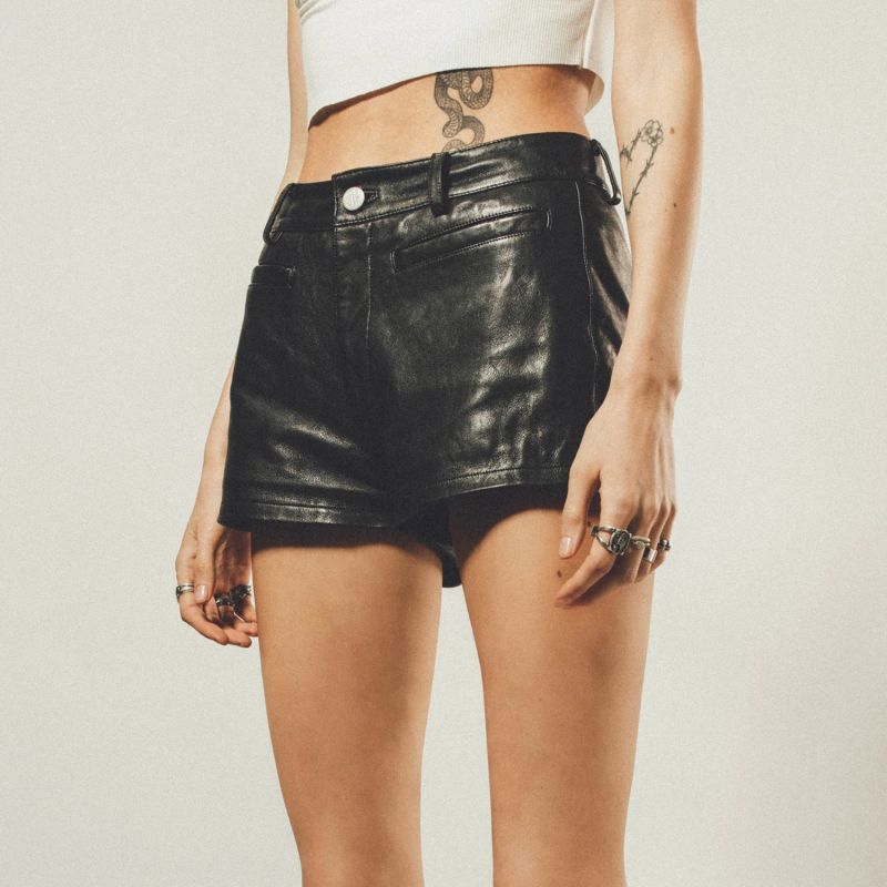 Leather Short Shorts | Black image