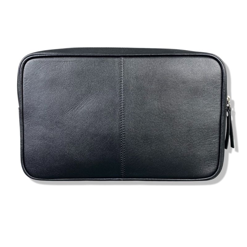 Black Leather Top Zip Wash Bag image