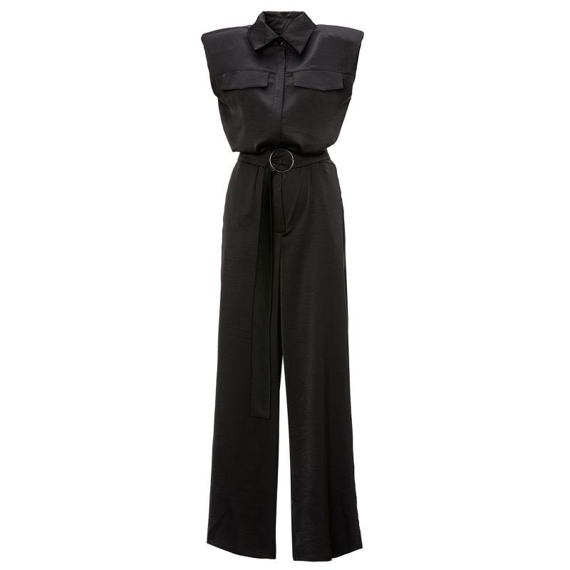 Black Maxi Jumpsuit With Oversized Shoulders image