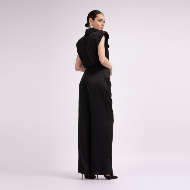 Black Maxi Jumpsuit With Oversized Shoulders image