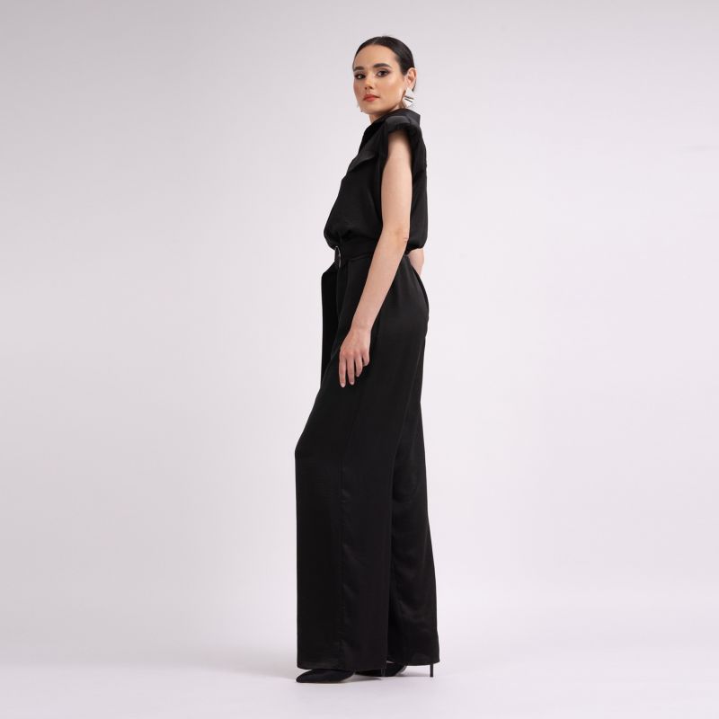 Black Maxi Jumpsuit With Oversized Shoulders image