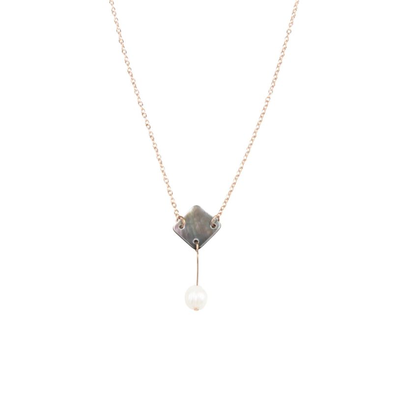 Black Mother-Of-Pearl Necklace - Diamond And Pearl Drop image